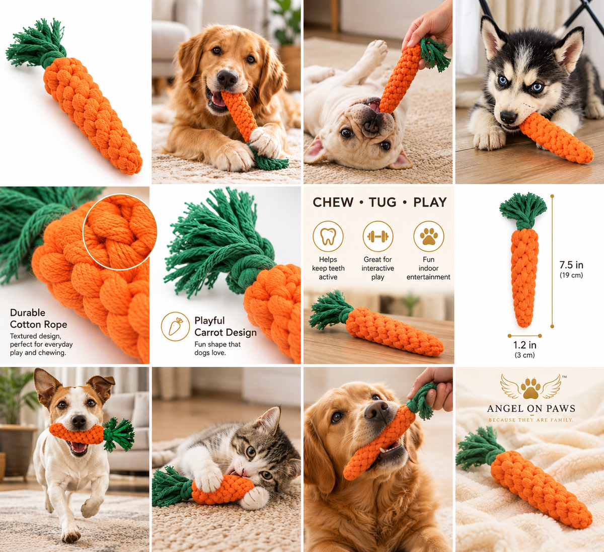 Carrot Crunch Rope Toy – Cotton Chew & Play Toy