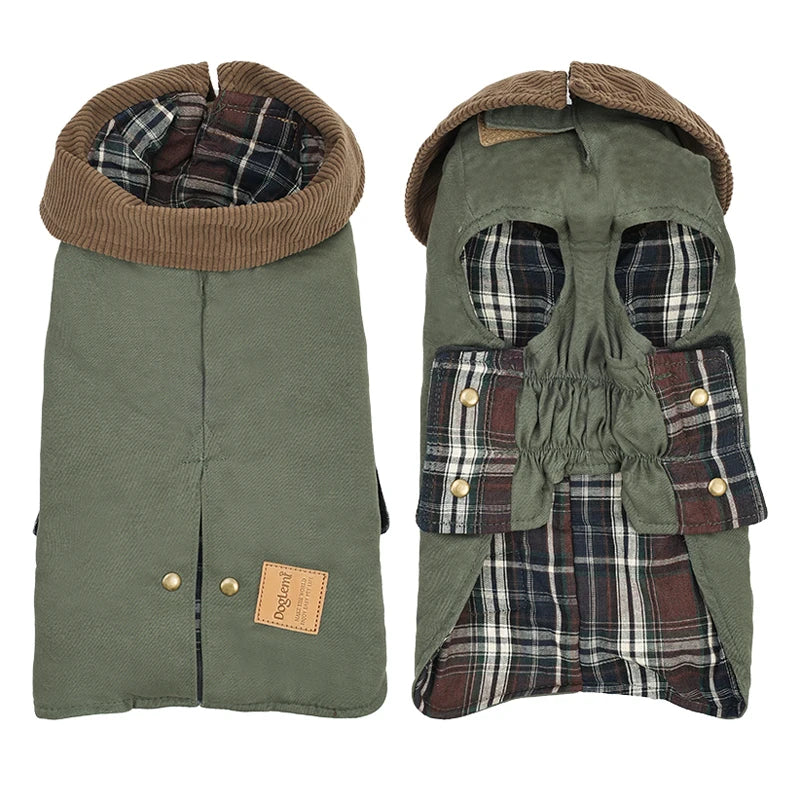 Dog Trench Coat with Plaid Inner Autumn Winter Windproof Dog Jacket for All Breeds Waterproof Soft Shell Windbreaker for Dogs