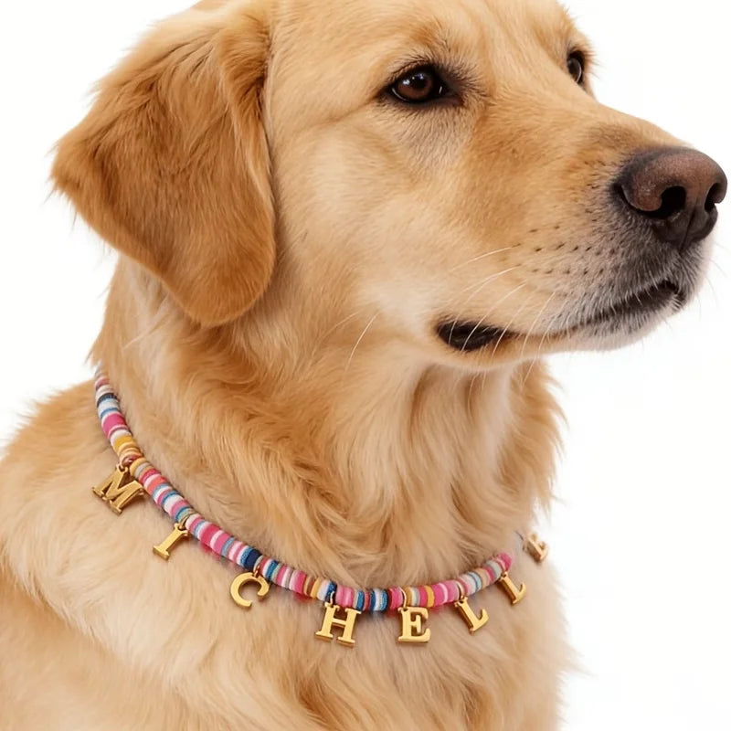 Personalized Pet Name Necklace Adjustable Colorful Letter Bead Collar Custom Puppy Dog Cat ID Jewelry Gift 1-12 Letters