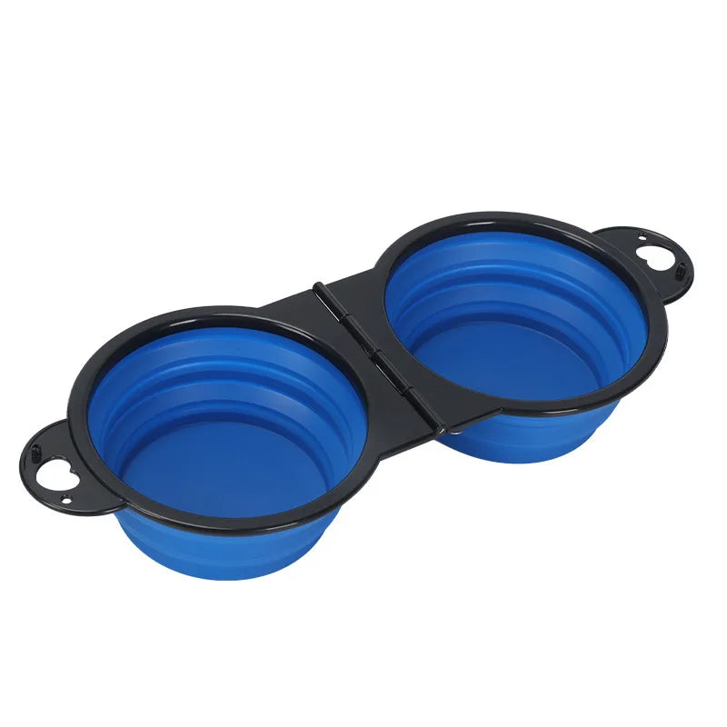 Pet Folding Bowl Convenient One Piece Outdoor Silicone Folding Double Bowl Outdoor Dog Water Feeding Bowl Dog Basin Pet Supplies