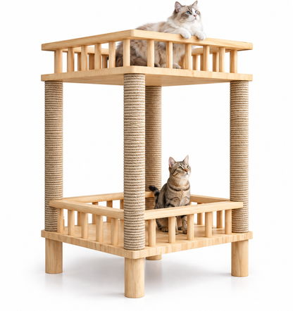 Whiskerwood Haven – Solid Pine Cat Tree Tower