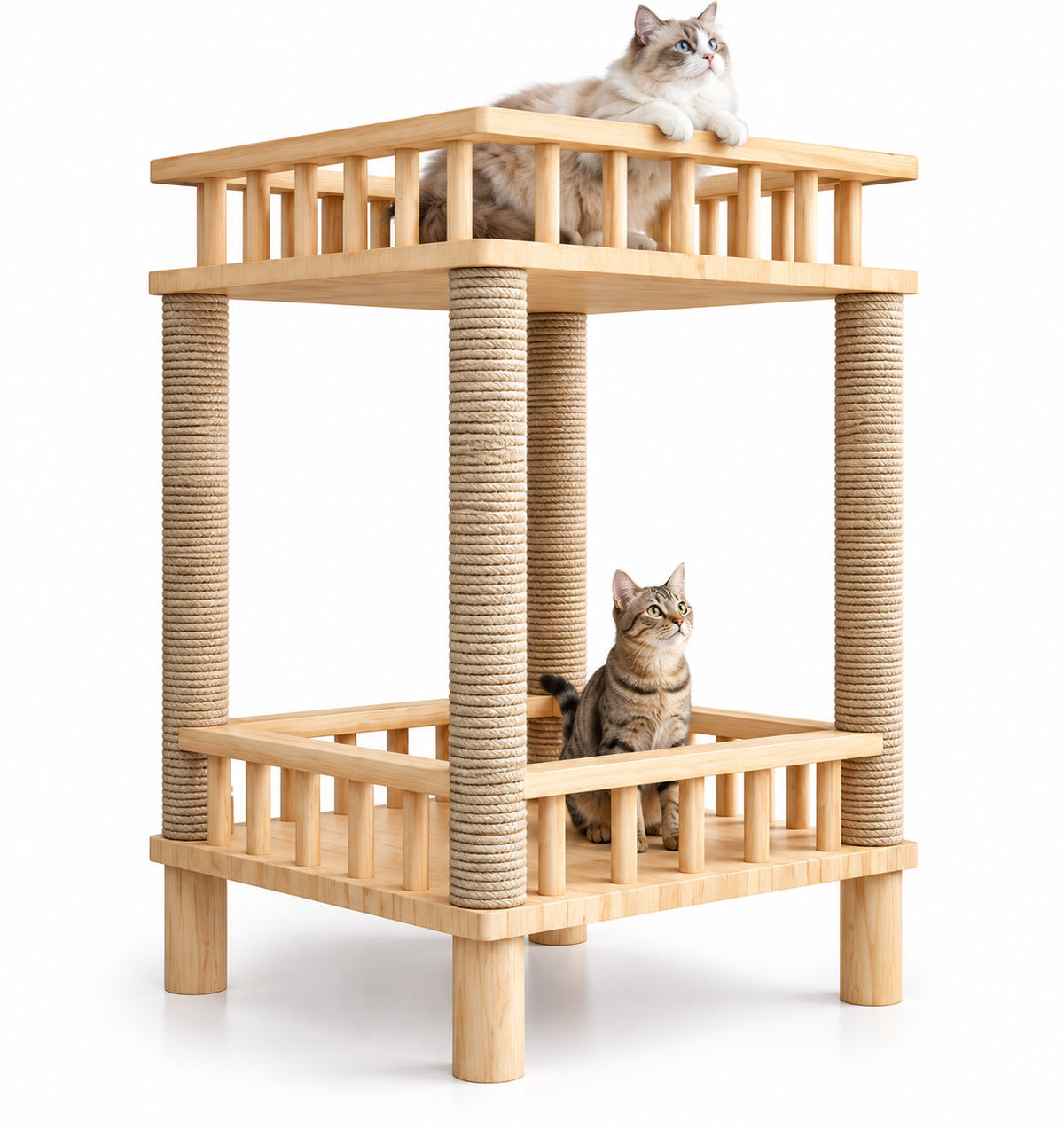 Whiskerwood Haven – Solid Pine Cat Tree Tower