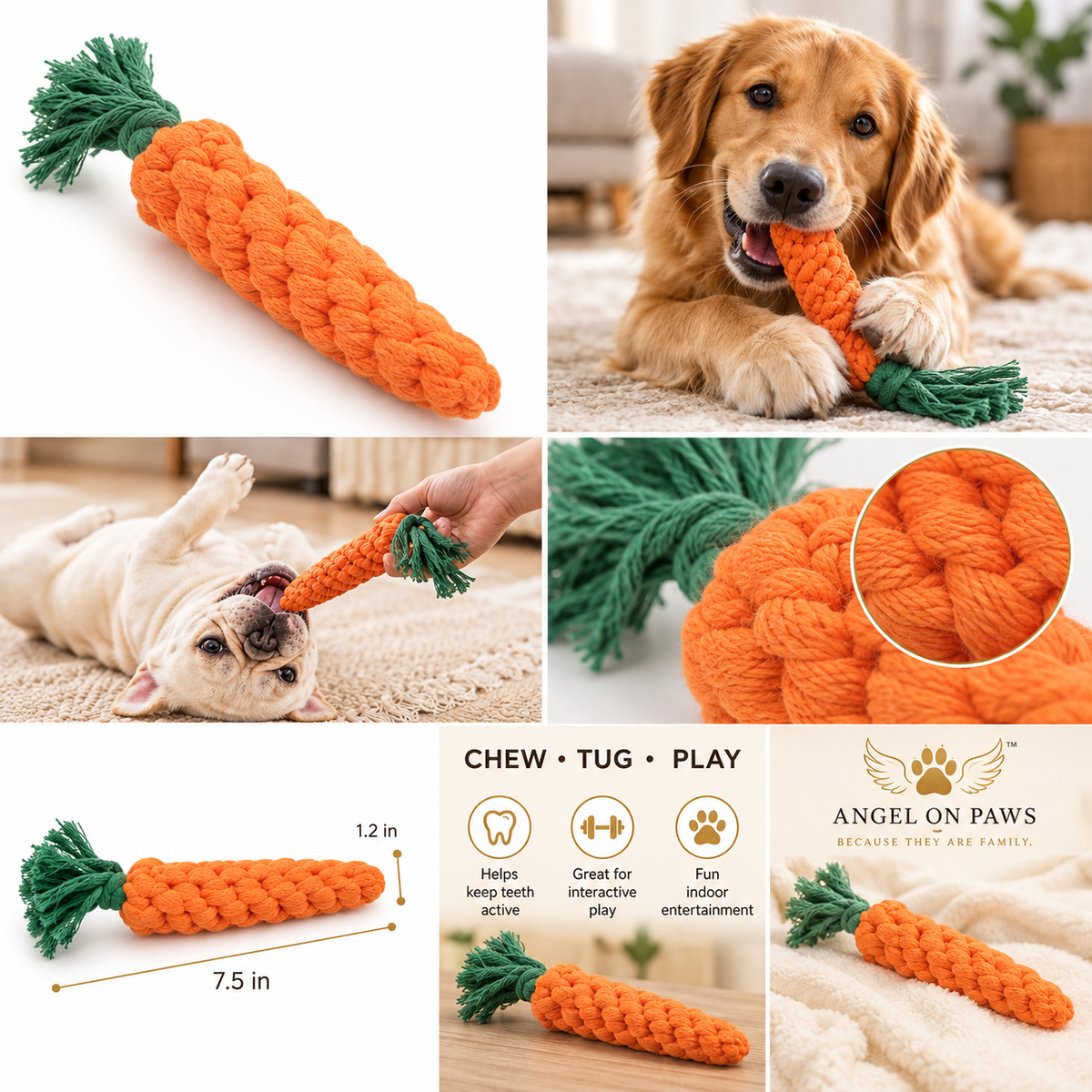 Carrot Crunch Rope Toy – Cotton Chew & Play Toy