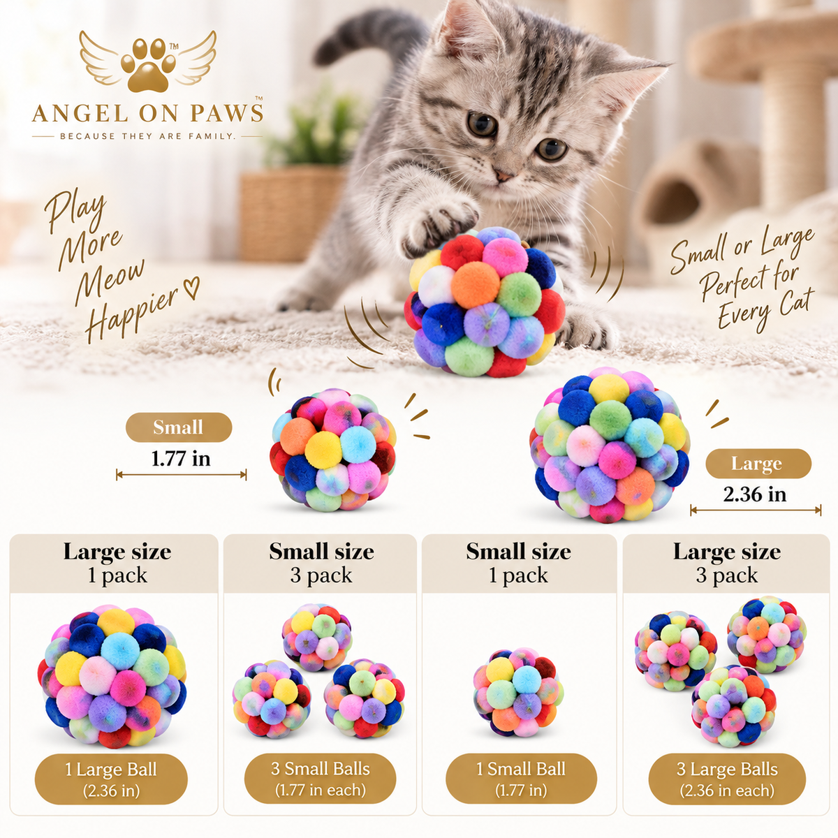 Whisker Pop Pom Ball – Colorful Interactive Cat Toy
