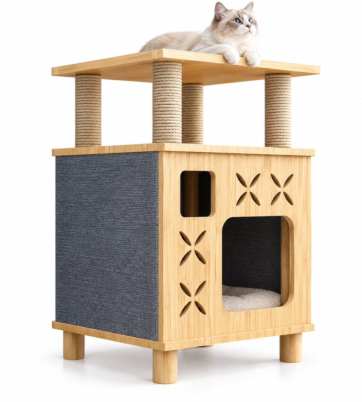 Whiskerwood Haven – Solid Pine Cat Tree Tower