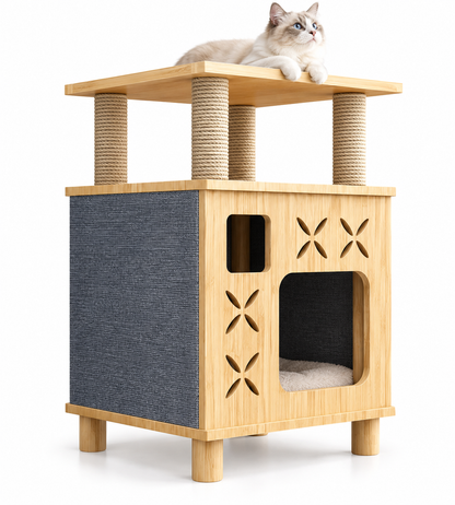 Whiskerwood Haven – Solid Pine Cat Tree Tower