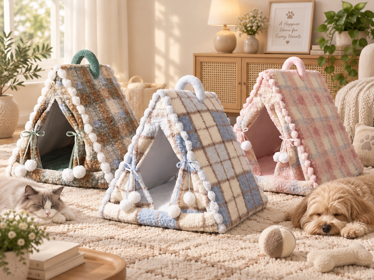 CozyCabin Plaid Fleece Pet Tent Bed