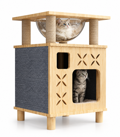 Whiskerwood Haven – Solid Pine Cat Tree Tower