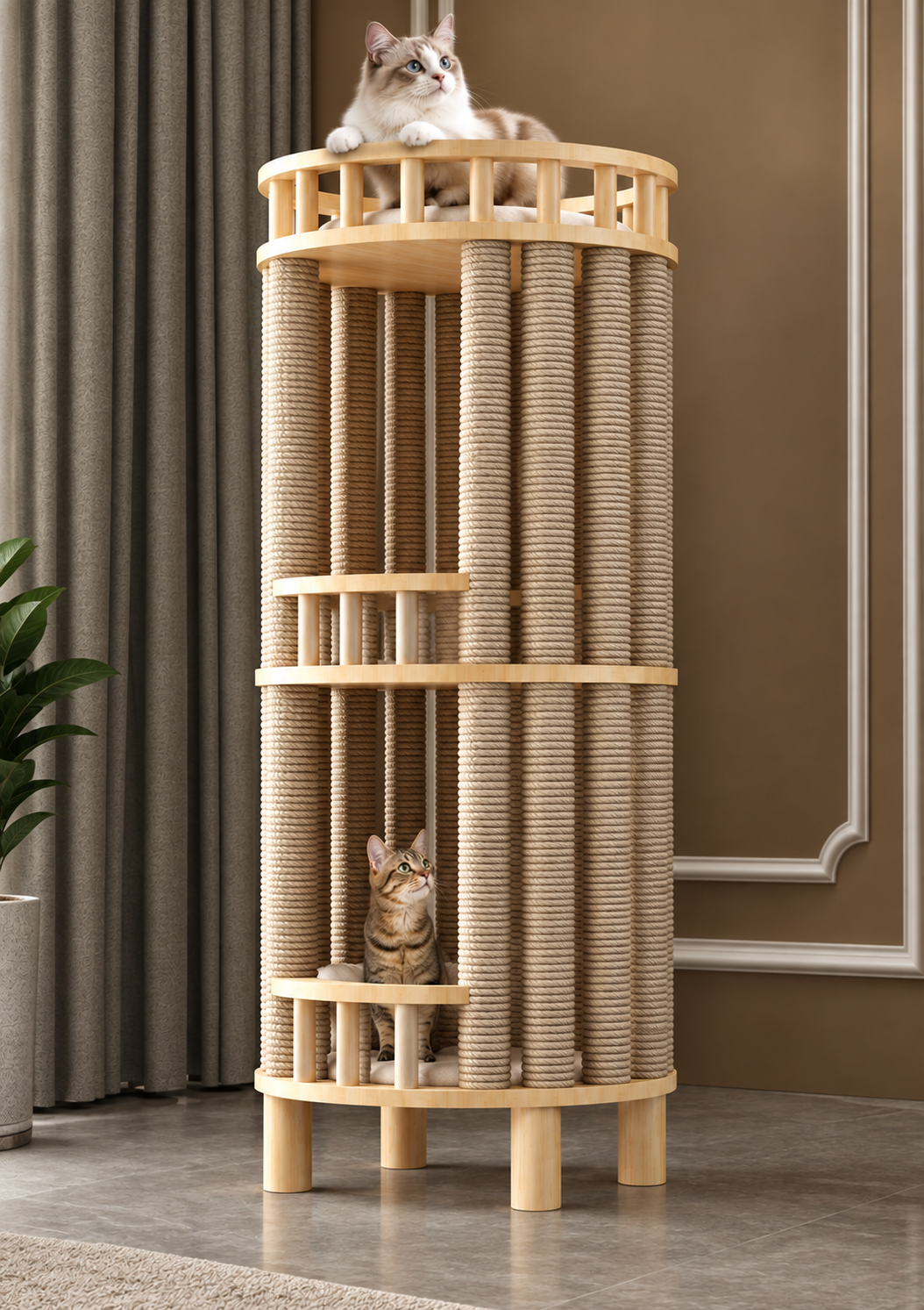 Whiskerwood Haven – Solid Pine Cat Tree Tower