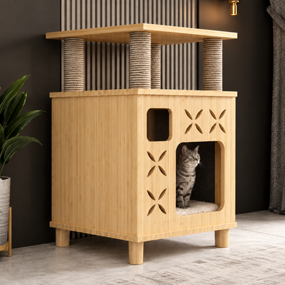 Whiskerwood Haven – Solid Pine Cat Tree Tower