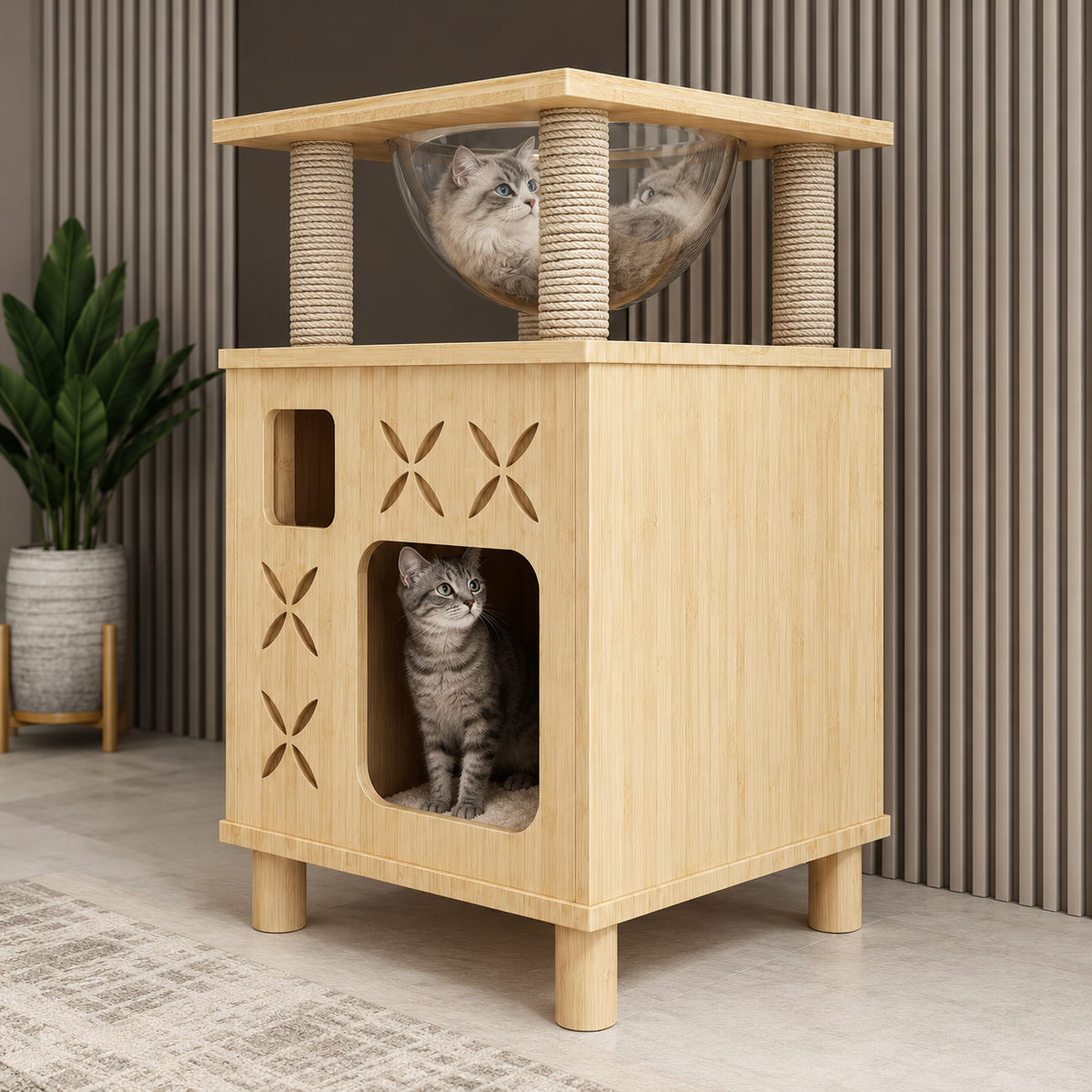 Whiskerwood Haven – Solid Pine Cat Tree Tower