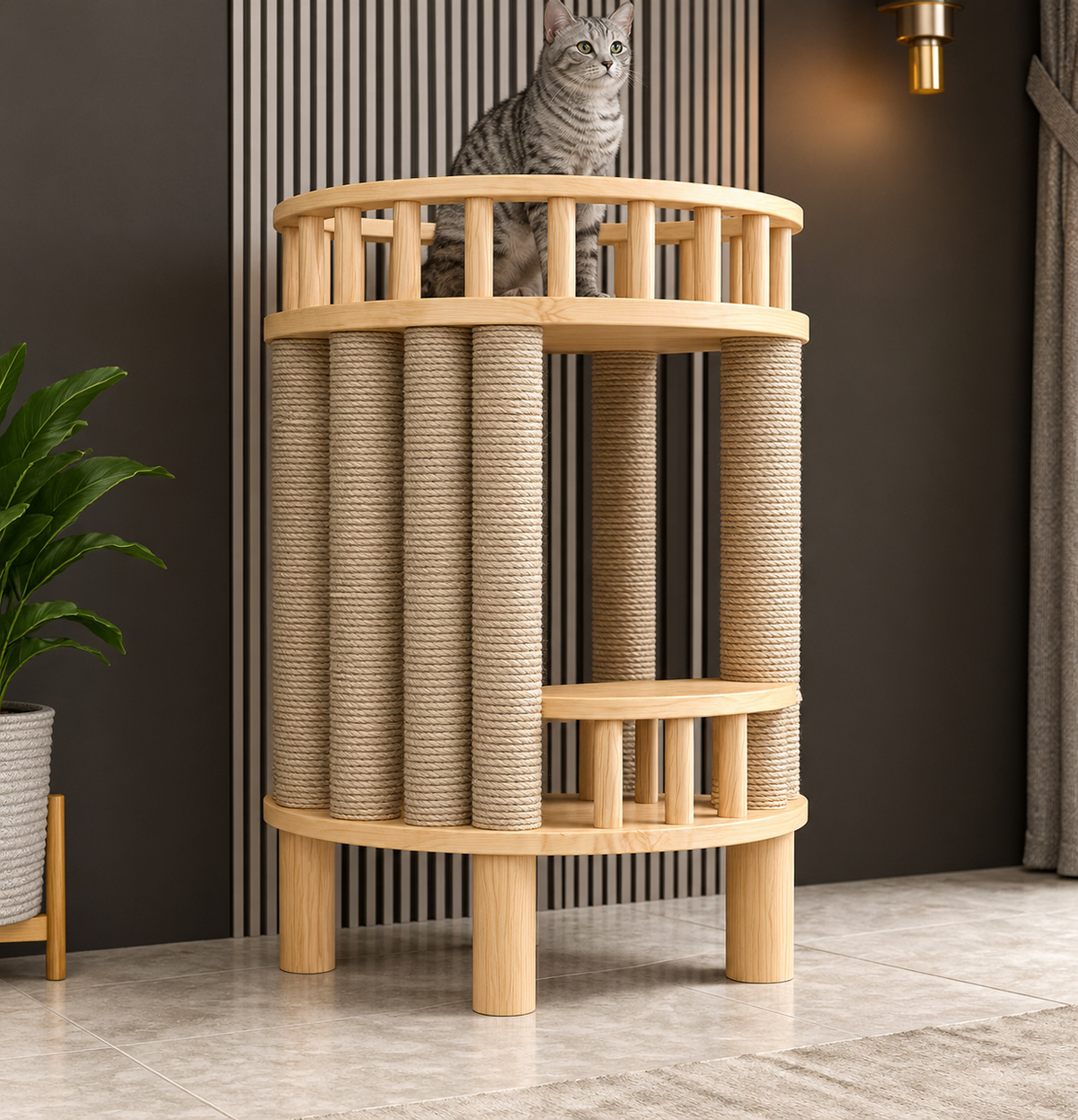 Whiskerwood Haven – Solid Pine Cat Tree Tower