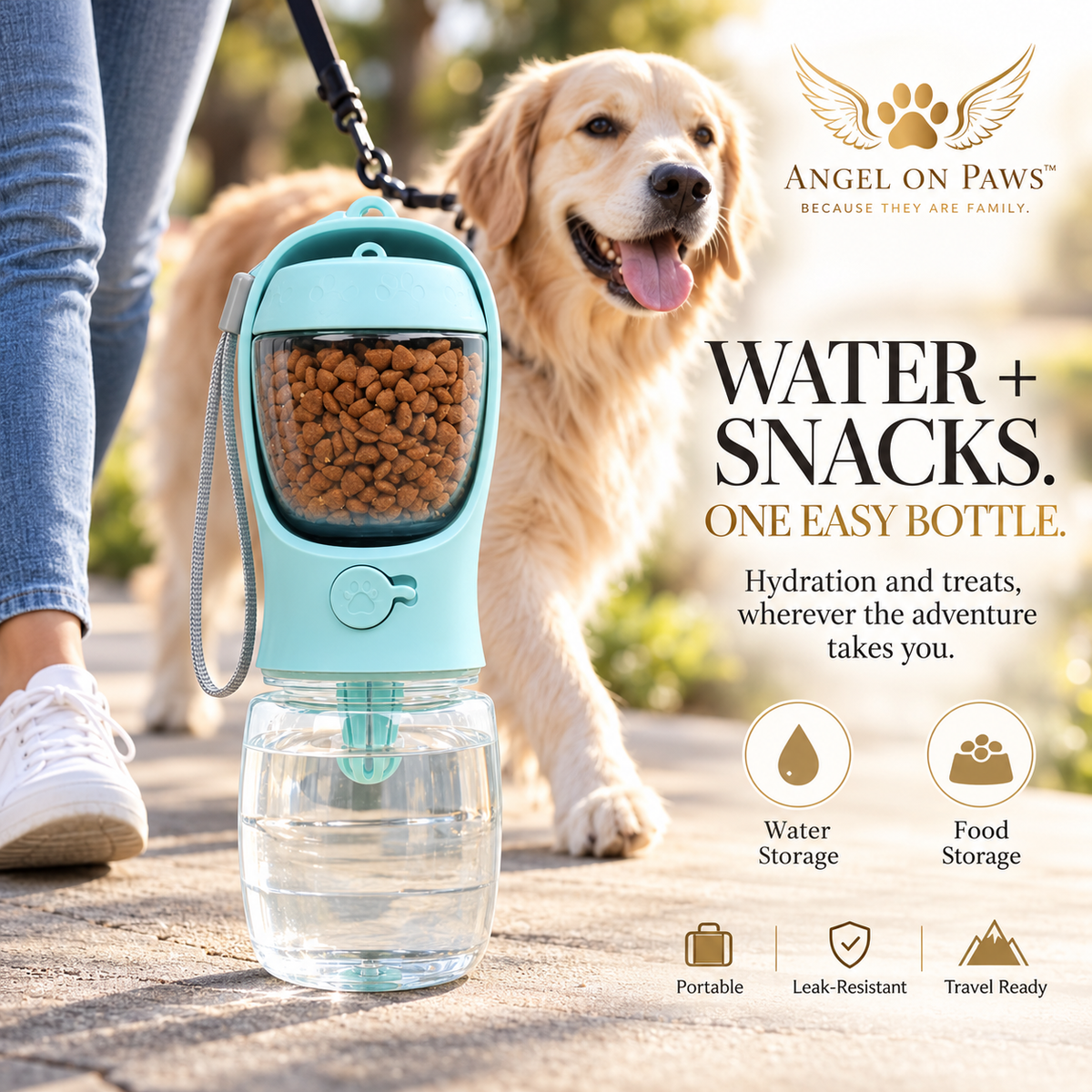 Sip & Snack Travel Bottle — Portable Pet Water & Food Dispenser