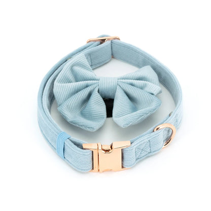 COLLARLOGO Adjustable No Pull Dog Vest Harness Soft Mesh Padded Blue Corduroy Pet Puppy Leash Collar Poop Bag Dispenser