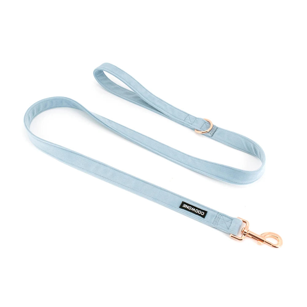 COLLARLOGO Adjustable No Pull Dog Vest Harness Soft Mesh Padded Blue Corduroy Pet Puppy Leash Collar Poop Bag Dispenser