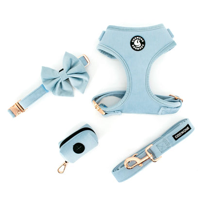 COLLARLOGO Adjustable No Pull Dog Vest Harness Soft Mesh Padded Blue Corduroy Pet Puppy Leash Collar Poop Bag Dispenser