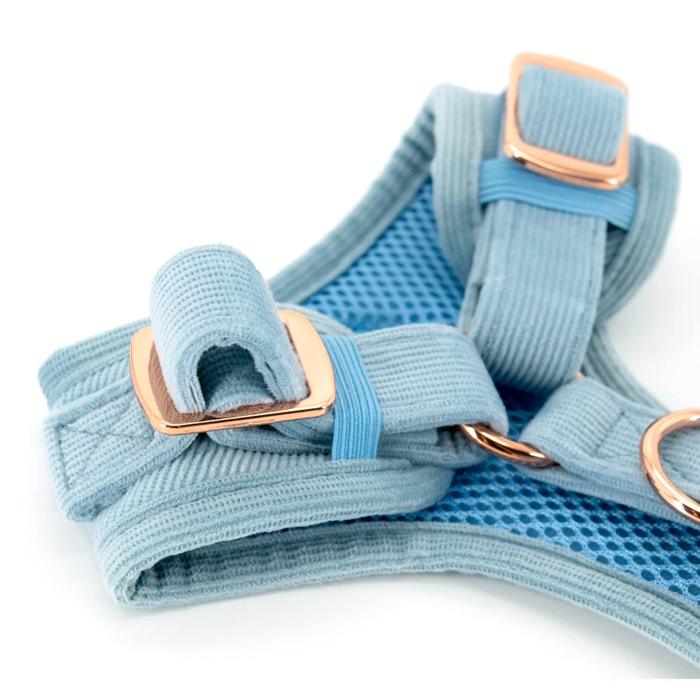 COLLARLOGO Adjustable No Pull Dog Vest Harness Soft Mesh Padded Blue Corduroy Pet Puppy Leash Collar Poop Bag Dispenser