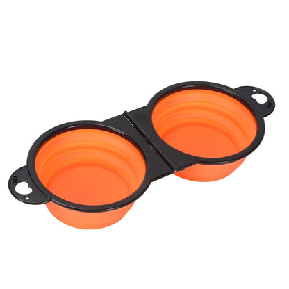 Pet Folding Bowl Convenient One Piece Outdoor Silicone Folding Double Bowl Outdoor Dog Water Feeding Bowl Dog Basin Pet Supplies