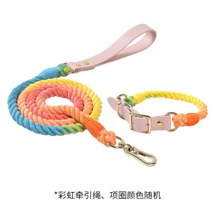 Wholesale Handmade Woven Colorful Pet Dog Leash Set Leather Dog Collar Supplies Cross-Border