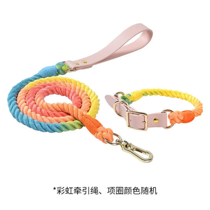 Wholesale Handmade Woven Colorful Pet Dog Leash Set Leather Dog Collar Supplies Cross-Border