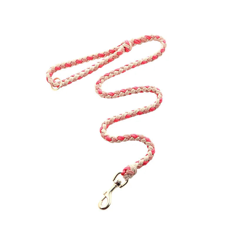 Hand-Woven Dog Collar and Leash Set Adjustable PU Leather Pet Collar Strong Climbing Rope Dog Lead for Small Medium Large Dogs