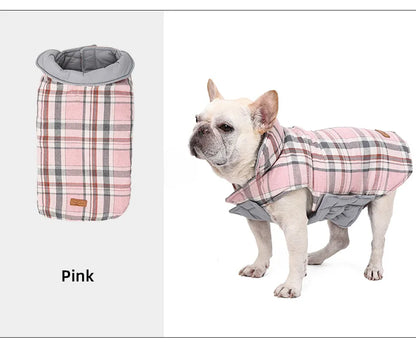 Reversible Dog Jacket Winter Dog Clothes Waterproof Checked Soft Quilted Coat for Small Large Dogs Warm Pet Vest French Bulldog