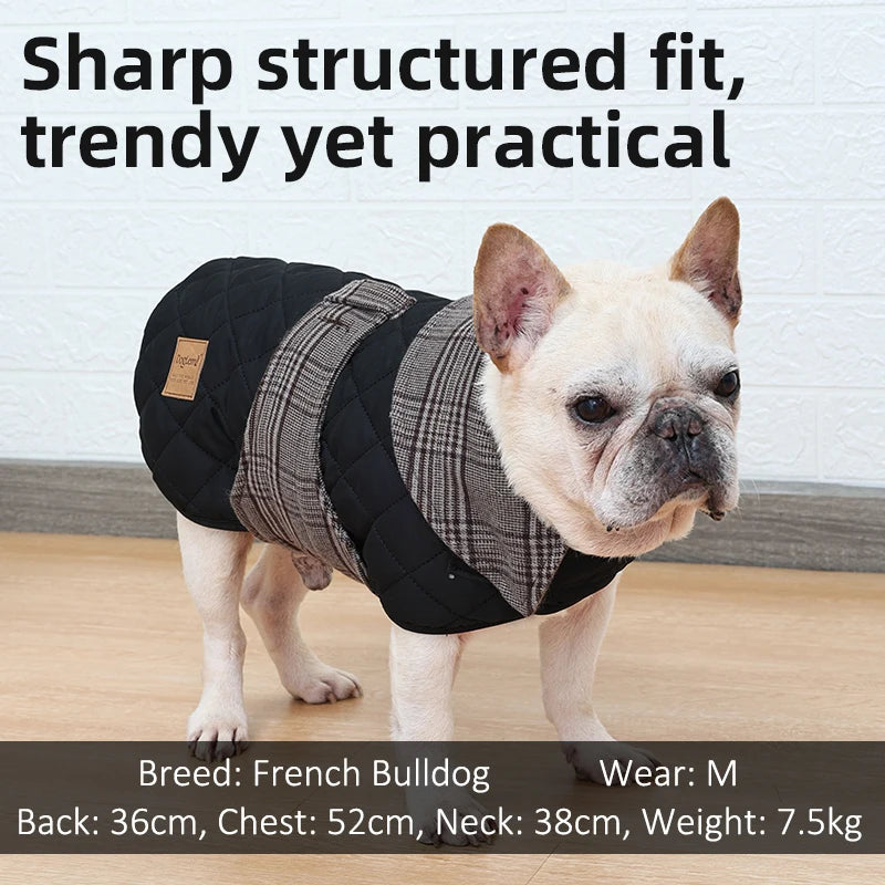 Autumn Winter Luxury Dog Clothes Warm Vintage Plaid Dog Coat Windproof Quilted Puppy Jacket for Small Large Dogs Pet Windbreaker