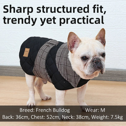 Autumn Winter Luxury Dog Clothes Warm Vintage Plaid Dog Coat Windproof Quilted Puppy Jacket for Small Large Dogs Pet Windbreaker