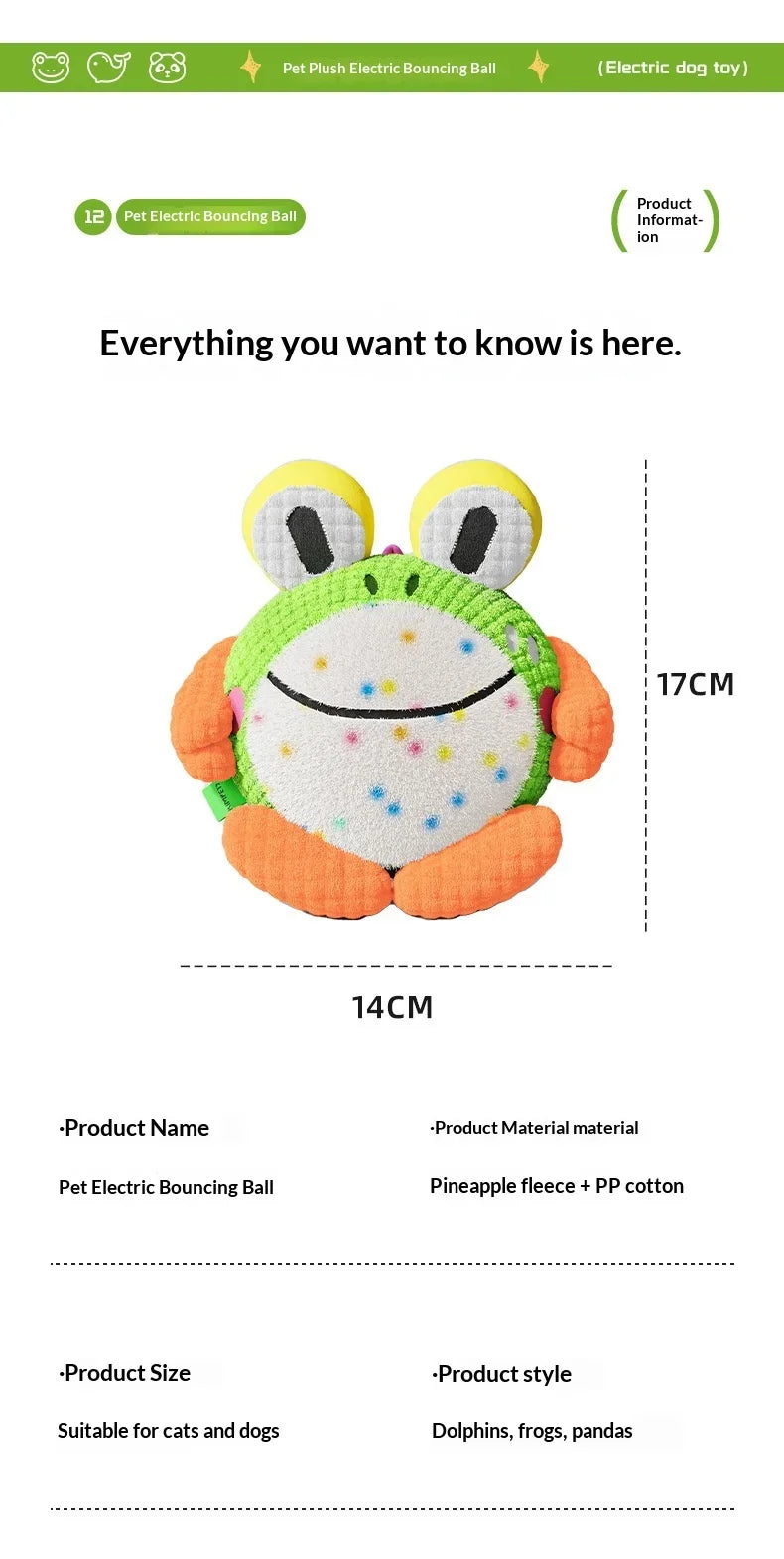 Kawaii Interactive Dog Toy Electric Plush Jumping Ball Squeaky Bite Resistant Self Entertaining Boredom Relief For Cute Dogs