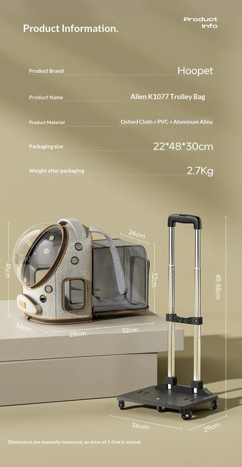 Large Pet Trolley Suitcase for Cats Dogs, Space Capsule Backpack for Outdoor Travel, Pet Accessory