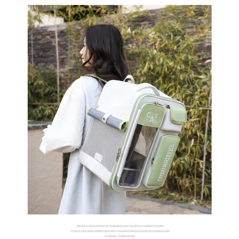 Cat bag, double shoulder, universal in all seasons, anti-stress portable breathable pet bag, portable when going out in summer