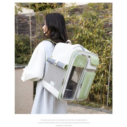 Cat bag, double shoulder, universal in all seasons, anti-stress portable breathable pet bag, portable when going out in summer