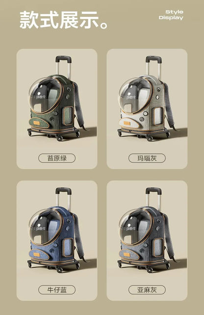 Large Pet Trolley Suitcase for Cats Dogs, Space Capsule Backpack for Outdoor Travel, Pet Accessory
