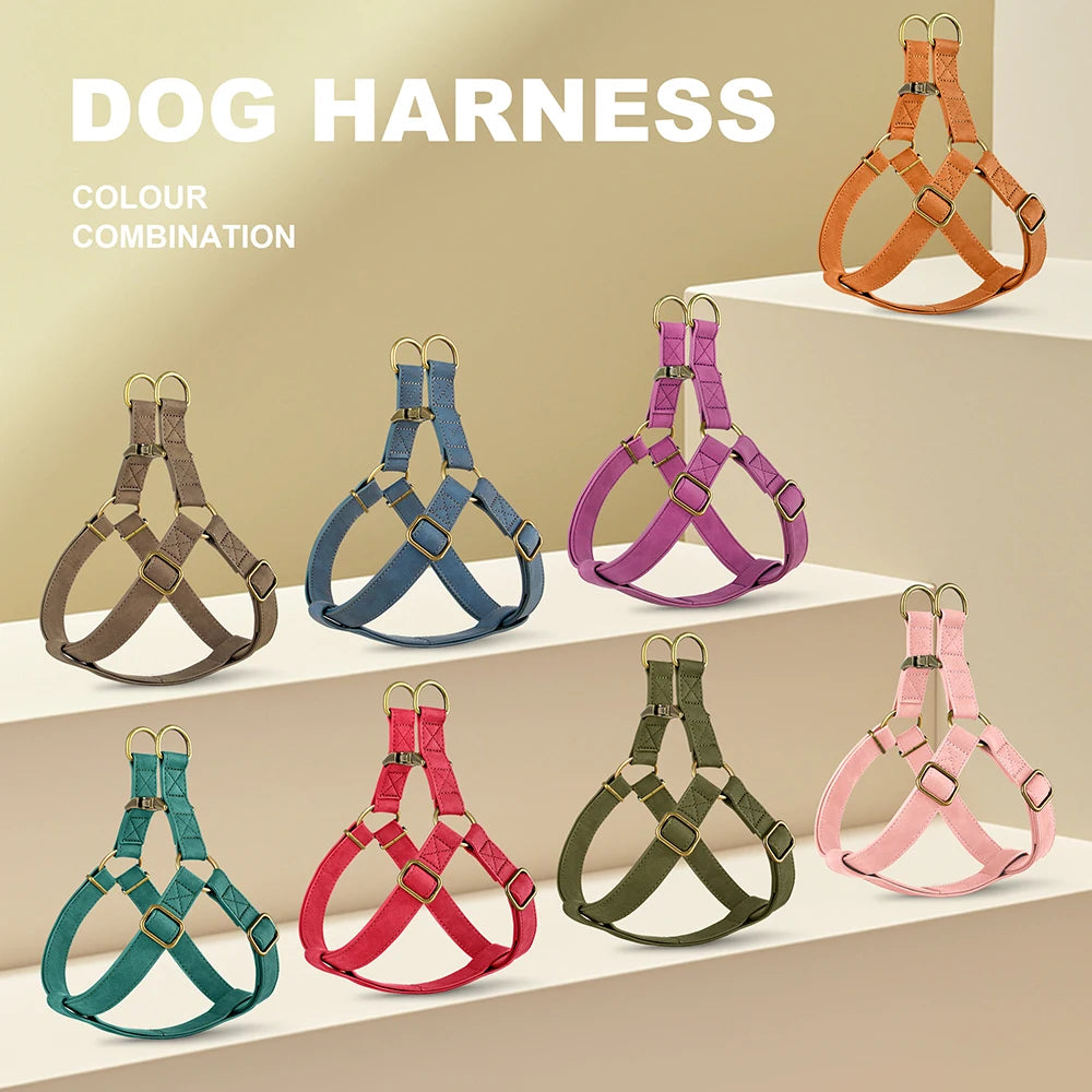 Personalized Dog Harness and Leash Set PU Leather Dogs Harness Free Engraved ID Buckle for Small Medium Large Dogs Pitbull Pug