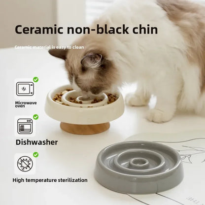New Ceramic Cat Slow Food Bowl Anti‑choking Feeding Dish Small Dog Food Bowl Non‑slip Pet Supply Accessories For Puppy Kitten