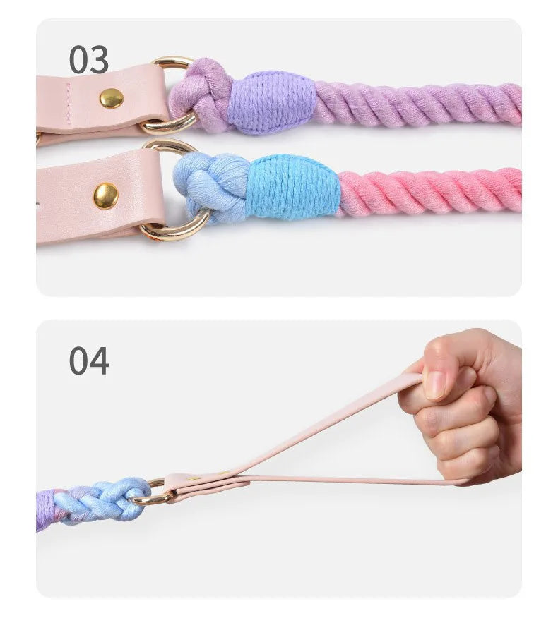 Wholesale Handmade Woven Colorful Pet Dog Leash Set Leather Dog Collar Supplies Cross-Border