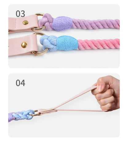 Wholesale Handmade Woven Colorful Pet Dog Leash Set Leather Dog Collar Supplies Cross-Border