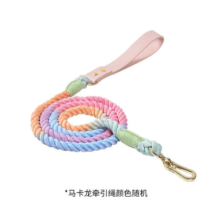 Wholesale Handmade Woven Colorful Pet Dog Leash Set Leather Dog Collar Supplies Cross-Border