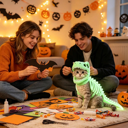 3D Skeleton Pet Dinosaur Costume Realistic Dinosaur Skeleton Costume Wearable Cat/Dog Halloween Costumes Pet Dino Hood Outfits