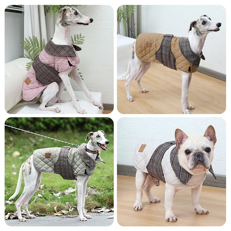 Autumn Winter Luxury Dog Clothes Warm Vintage Plaid Dog Coat Windproof Quilted Puppy Jacket for Small Large Dogs Pet Windbreaker