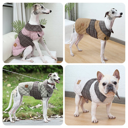 Autumn Winter Luxury Dog Clothes Warm Vintage Plaid Dog Coat Windproof Quilted Puppy Jacket for Small Large Dogs Pet Windbreaker
