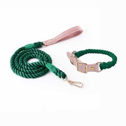 Wholesale Handmade Woven Colorful Pet Dog Leash Set Leather Dog Collar Supplies Cross-Border