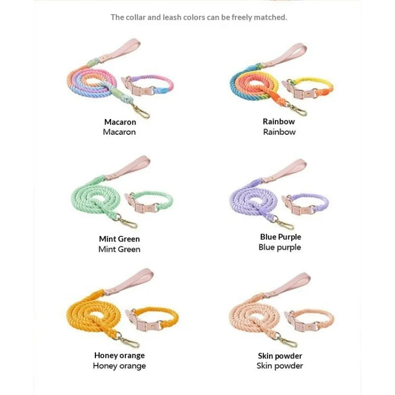Wholesale Handmade Woven Colorful Pet Dog Leash Set Leather Dog Collar Supplies Cross-Border