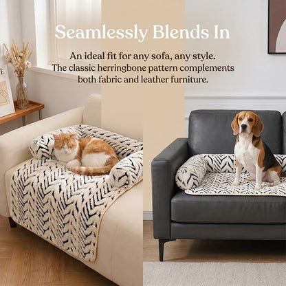 Pet Sofa Bed Mat with Side Bolsters Dog Cat Bed Soft Fluffy Anti-slip Couch Protector Sleeping Cushion for Small Medium Dogs Cat