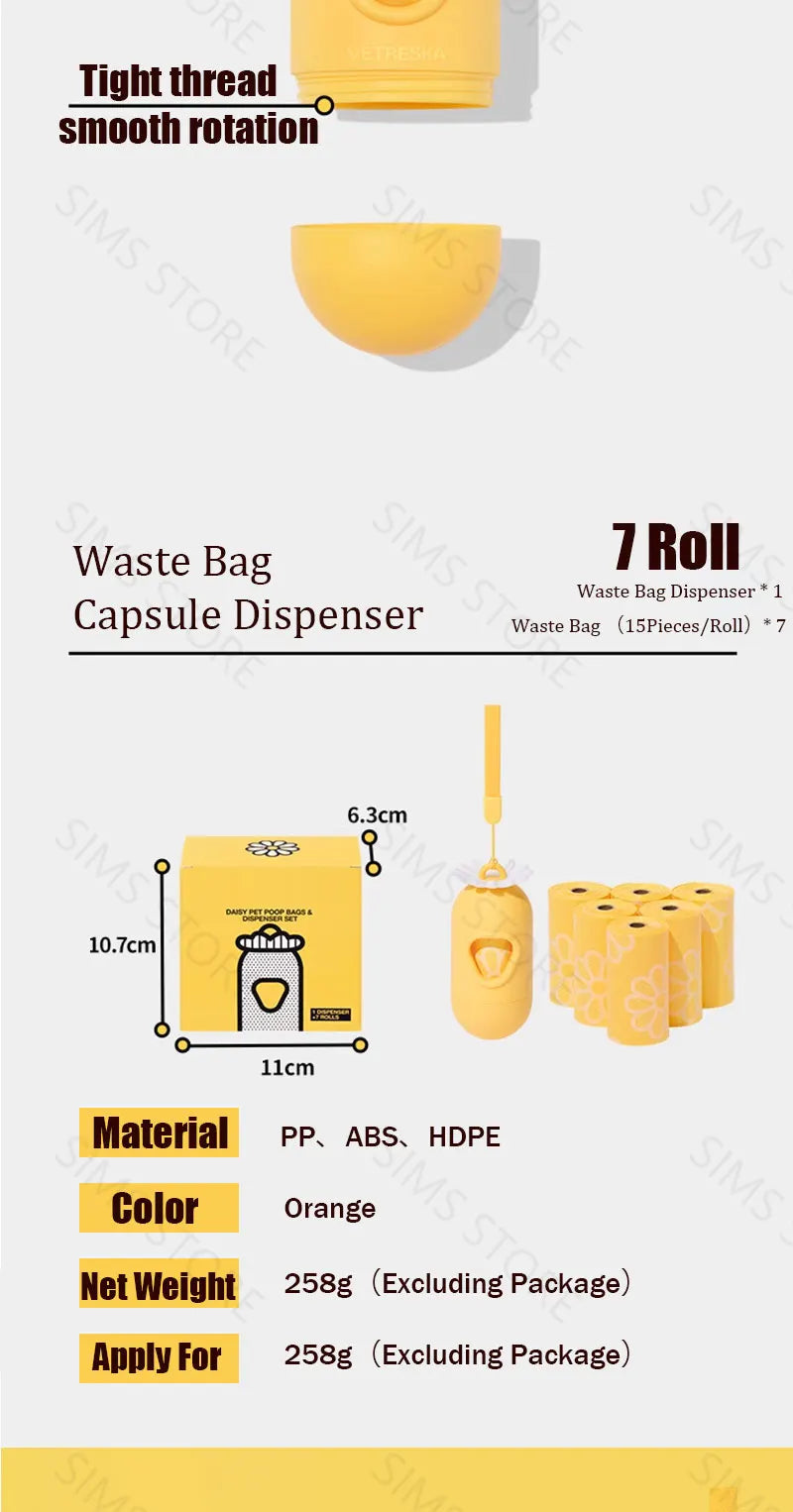 Flower Capsule Dog Poop Bag Dispenser Set Scented Portable Outdoor Walking Pet Waste Bag Holder For Dog Cat Litter Garbage Clean