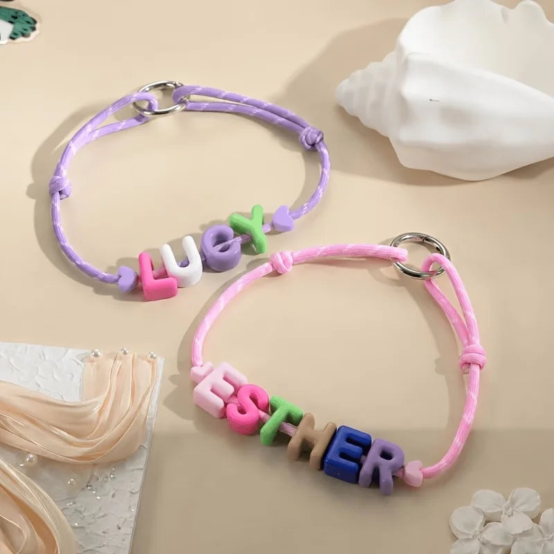 Personalized Pet Name Necklace Adjustable Colorful Letter Bead Collar Custom Puppy Dog Cat ID Jewelry Gift 1-12 Letters