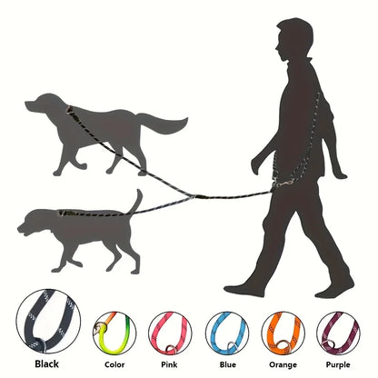 Dual/Double Dog Leash with Elastic Rope, Anti-Burst and Anti-Break, Pet Supplies, Suitable for Running with Your Dog, Features Dual Hook Design and Dual-Purpose Training Leash, Suitable for Small, Medium, and Large Dogs