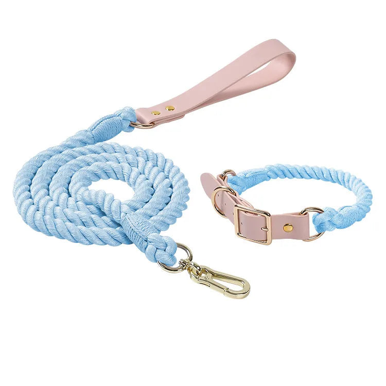 Wholesale Handmade Woven Colorful Pet Dog Leash Set Leather Dog Collar Supplies Cross-Border
