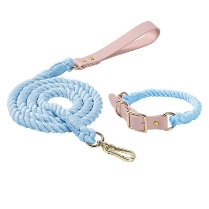 Wholesale Handmade Woven Colorful Pet Dog Leash Set Leather Dog Collar Supplies Cross-Border
