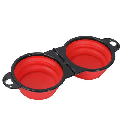 Pet Folding Bowl Convenient One Piece Outdoor Silicone Folding Double Bowl Outdoor Dog Water Feeding Bowl Dog Basin Pet Supplies